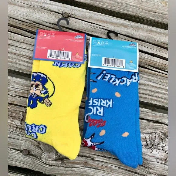 2/$10 NEW Mens 2 Licensed Breakfast Cereal Captn Crunch Rice Krispies Food Socks - Picture 3 of 4
